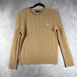 Polo Ralph Lauren Sweater Women Large Brown Cable Wool-cashmere Crewneck Preppy
